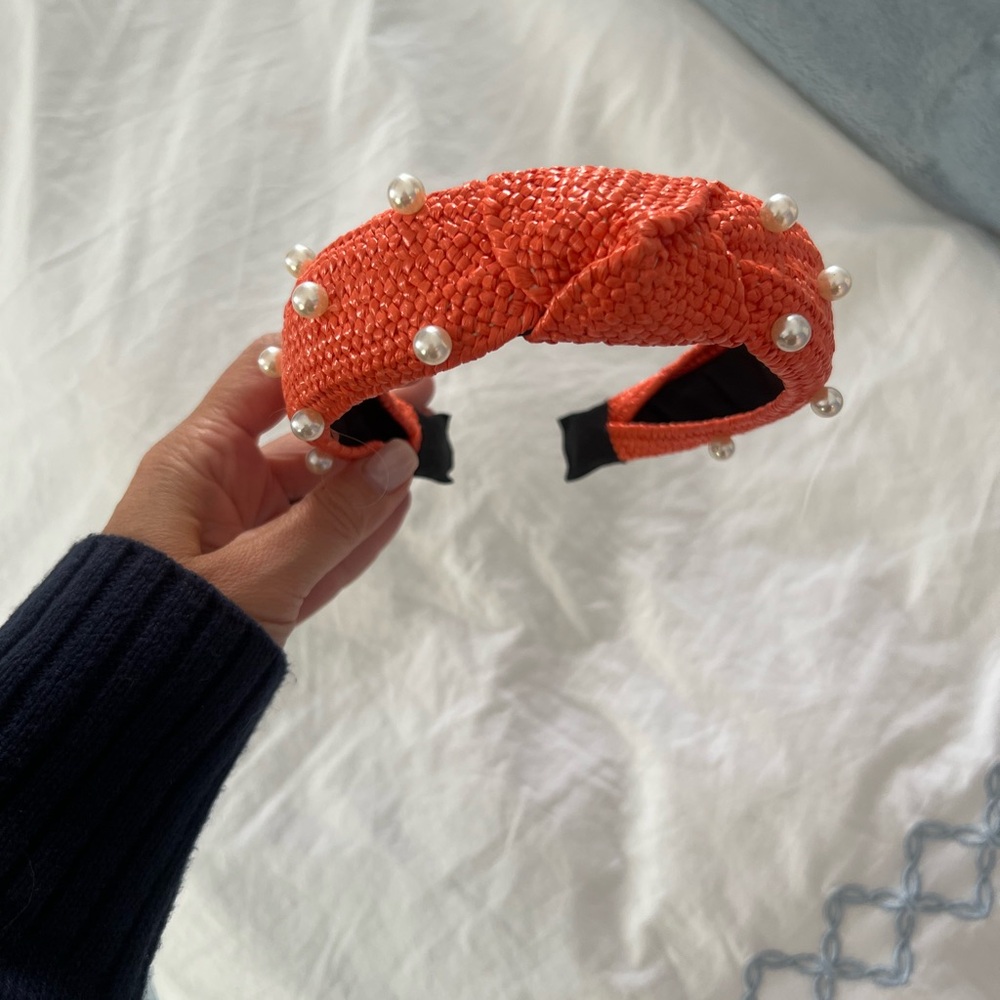 Orange Pearl-Embellished Headband